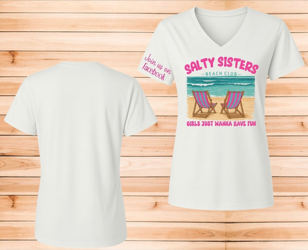 Short Sleeve T-Shirt V Neck Girls just want to have fun  Salty Sisters
