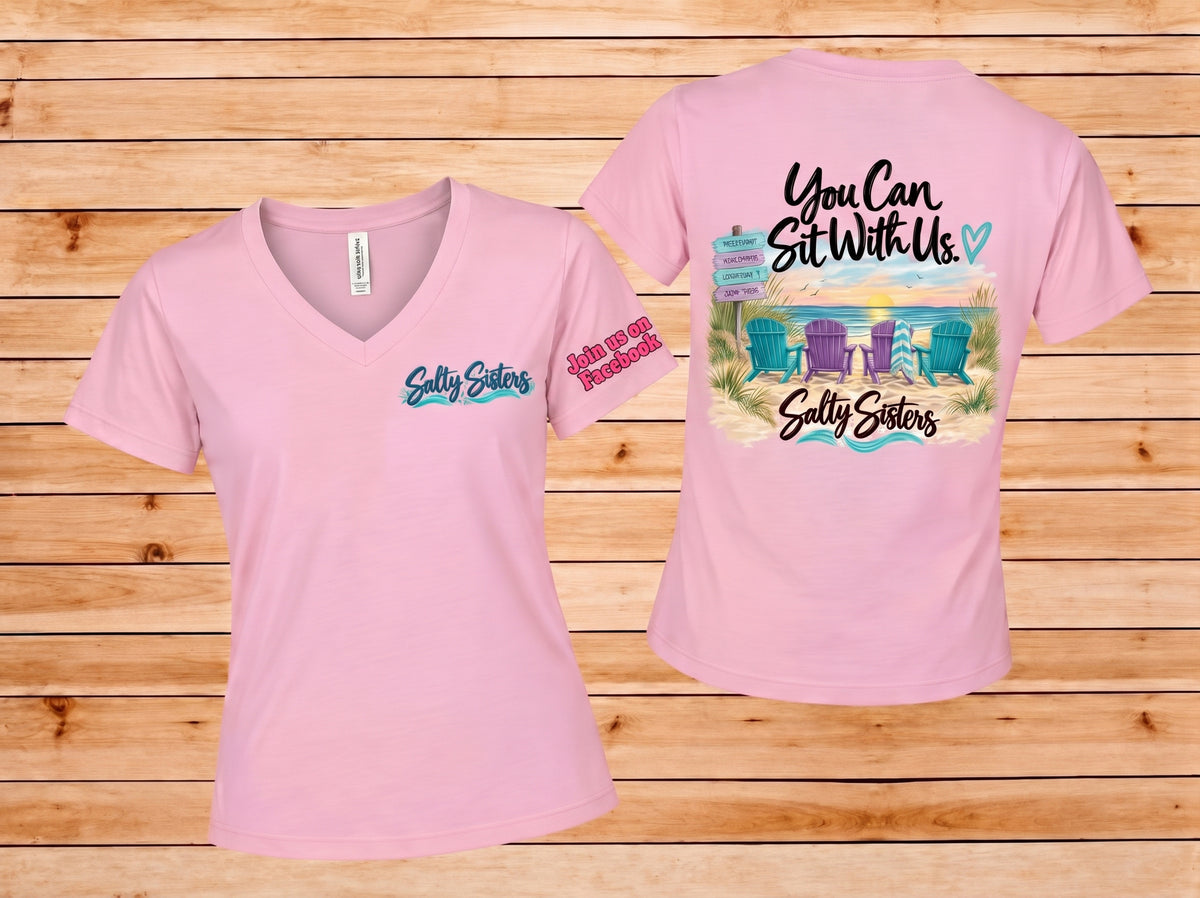 T-Shirt Salty Sisters V neck- You Can Sit With Us