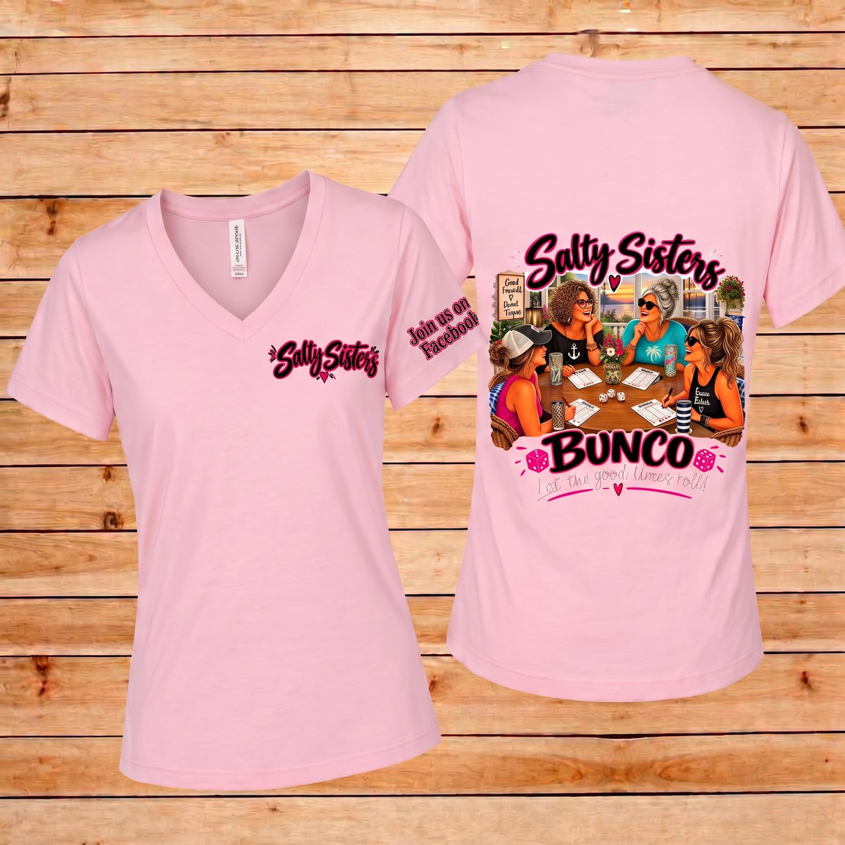 T-Shirt Salty Sisters V neck Bunco Salty Sisters at the Table